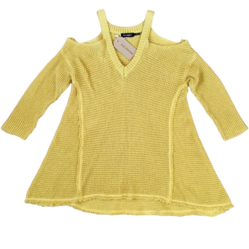 Blu Pepper Mustard Cold Shoulder V-neck Sweater Large